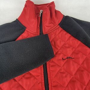 Lauren Ralph Lauren Womens XS Fleece‎ Jacket Coat Red Black Full Zip Pockets